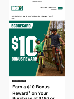 ScoreCard exclusive: Earn a $10 Bonus Reward on your $150+ purchase