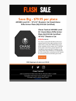 Chase Tactical - 🔥🔥 Level III+ Plate Special Pricing - AR1000 NIJ Certified