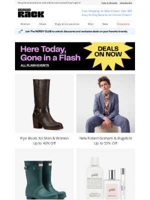 Nordstrom Rack - Frye Boots for Men & Women Up to 40% Off | New Robert Graham & Bugatchi Up to 55% Off | Rain Ready with Hunter for the Family | And More!