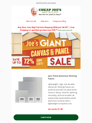Cheap Joe's Art Stuff - Joe's Giant Canvas & Panel Sales