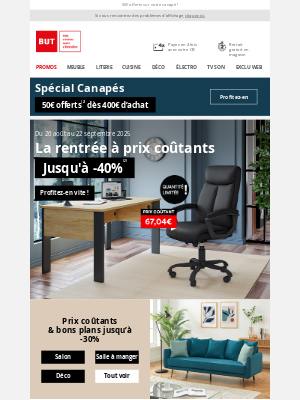 BUT (France) - Prix coûtants & sélection jusqu’à -40% : rentrée waouh