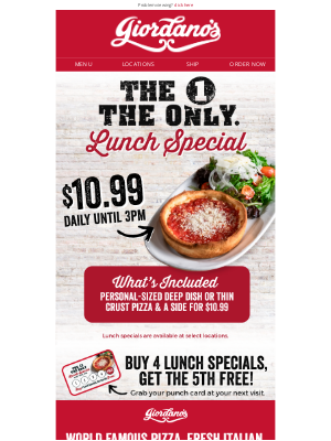 Giordano's Pizza - Lunch is here & it's only $10.99! 😋
