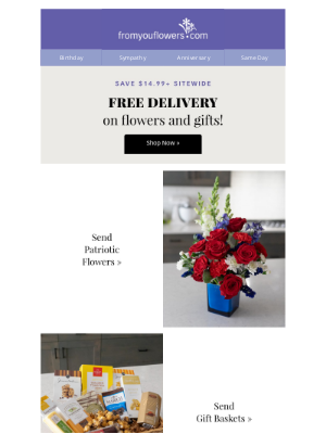 From You Flowers - Red, White, & Blue Savings! Free Delivery Today!