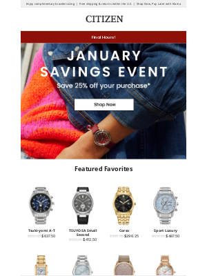 Citizen Watch Company - FINAL HOURS! Save 25% Off