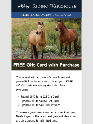 Riding Warehouse - Free Gift Card for YOU