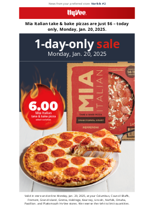 Hy-Vee - Pizza for $6 — today only ﻿🍕