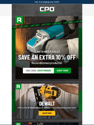 CPO Outlets - Final Day to Save 10% on Reconditioned Tools