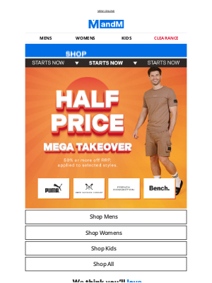 M and M Direct (United Kingdom) - HALF PRICE Mega Takeover 📣 STARTS NOW!
