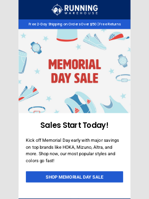 Running Warehouse - 20-50% Off HOKA - Memorial Day Sales Start Now!