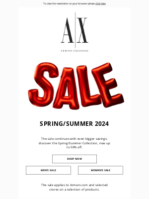 Armani Exchange - Up to 50% off STARTS NOW!