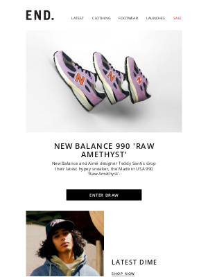 END. - Just Arrived: New Balance 990 'Raw Amethyst', Dime & Arc'Teryx - now online