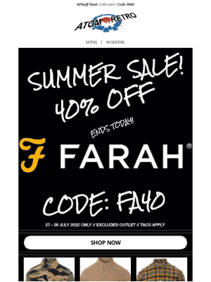 Atom Retro - 40% off Farah - Ends Today!