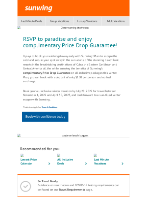 Sunwing Vacations Inc. (CA) - Complimentary Price Drop Guarantee on early winter bookings