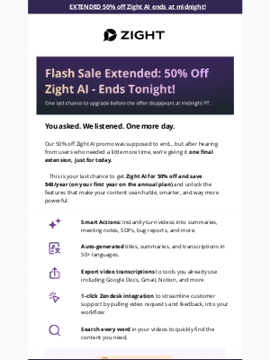 CloudApp - 🚨 Flash Sale Extended: 50% Off Zight AI – Ends Tonight!