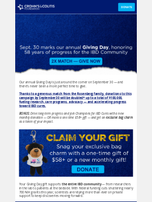 Crohn's & Colitis Foundation - ⏳ Time is running out to double your impact + get your gift!