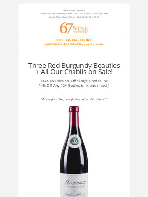 67 Wine & Spirits - Three Red Burgundy Beauties + All Our Chablis on Sale!