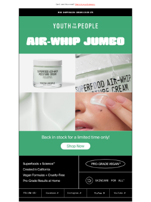 Youth to the People - It's Back! Our Bestselling Superfood Air-Whip Jumbo is Here.
