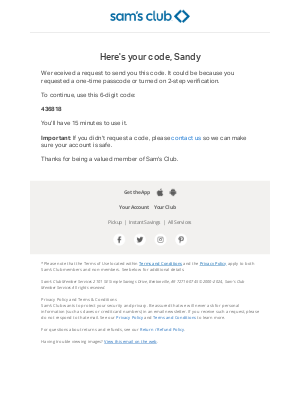 Sam's Club - Here's your code