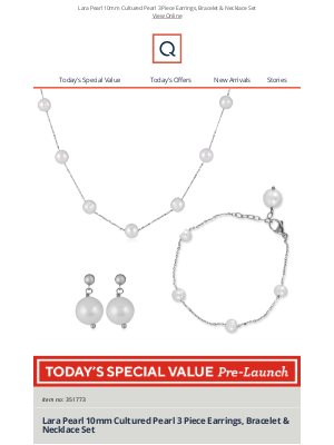 QVC (United Kingdom) - See Today's Special Value Pre-Launch: Lara Pearl 10mm Cultured Pearl 3 Piece Earrings, Bracelet & Necklace Set