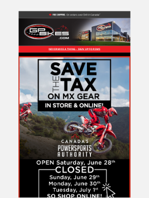 GP Bikes - 🏍️ Save the Tax In-Store & Online – MX Gear Sale Ends Tuesday!
