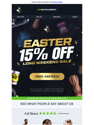 Mr supplement (Australia) - 🐰 Get 15% OFF in our Easter Long Weekend Sale! 🐰