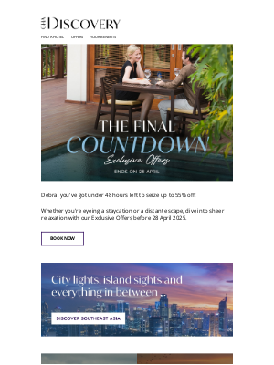 DISCOVERY - Tick-tock, Debra⏳Your luxury escape deal ends soon.