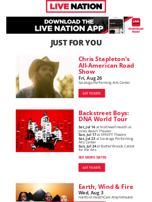 Live Nation - Your Upcoming Concert Lineup: Chris Stapleton, Backstreet Boys, Earth, Wind & Fire