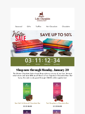 Lake Champlain Chocolates - Winter sale ends soon... save 50%