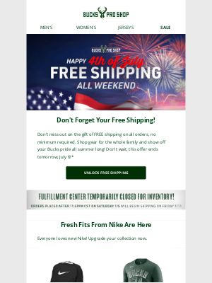 Milwaukee Bucks - Don't Forget Your Free Shipping!