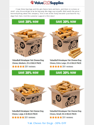 ValuePetSupplies - Yak Chews for Dogs - 30% Off