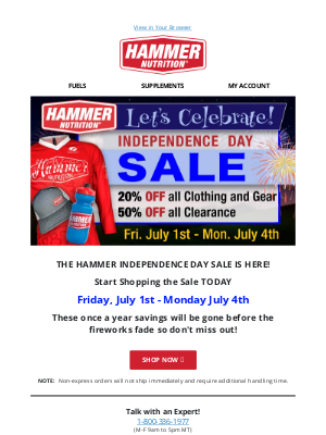 Hammer Nutrition - INDEPENDENCE DAY SALE