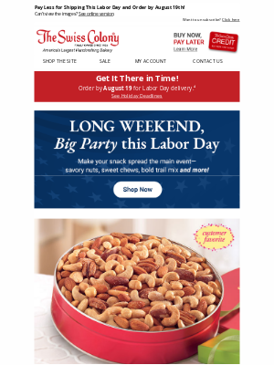 The Swiss Colony - Order Now for Labor Day and Get Standard Shipping!