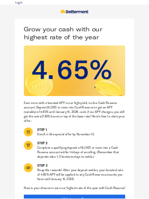 Betterment - Our highest rate of the year is still waiting