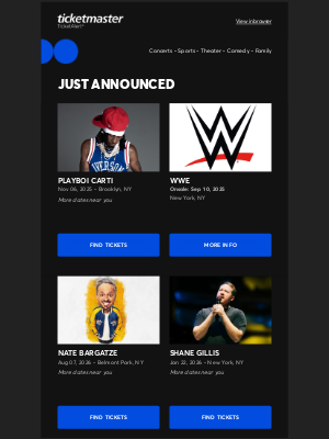 Ticketmaster - Playboi Carti, WWE, Nate Bargatze & more near you!