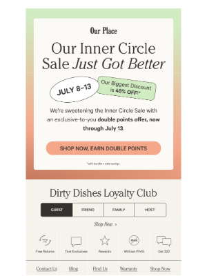 Our Place - Inner Circle Sale + Loyalty Offers = Win