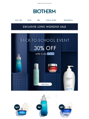 Biotherm (Canada) - Email Exclusive: 30% Off Long Weekend Flash Sale