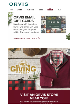 Orvis - Send your email Gift Card by 10 PM tonight!