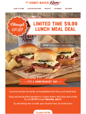 HoneyBaked Ham Online - This Week's Menu: Lunch for $9.99!