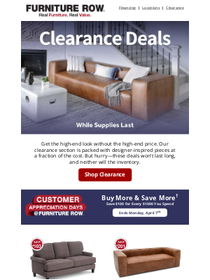Furniture Row - Clearance — While Supplies Last