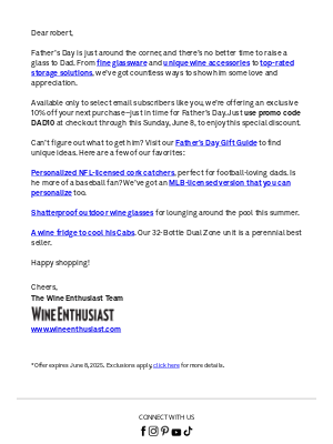 Wine Enthusiast Catalog - Enjoy 10% Off with Code DAD10