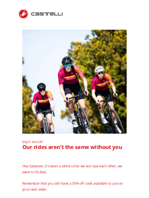 Castelli Cycling - We miss you | Here's 30% OFF