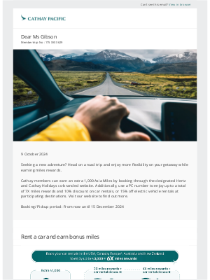 Cathay Pacific Airways - Limited-time Offer on Hertz car rentals worldwide