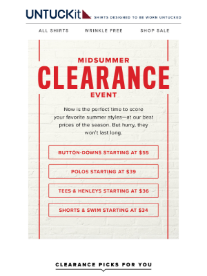 UNTUCKit - Midsummer Clearance Starts NOW!