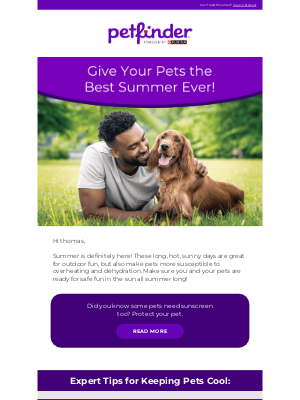 Petfinder - Keep your pet cool this summer.