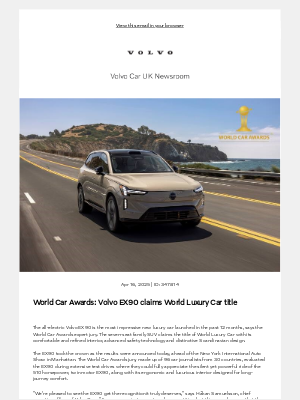 Volvo Cars - [Volvo Car UK News] World Car Awards: Volvo EX90 claims World Luxury Car title