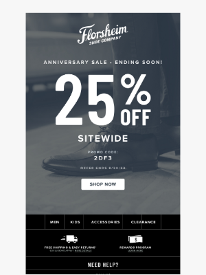 Florsheim Shoes - Anniversary Sale! 25% Off Sitewide
