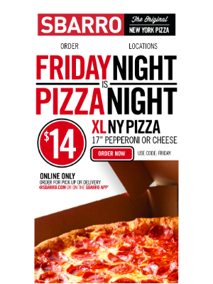 Sbarro - 🍕XL NY Pizza. Just $14!