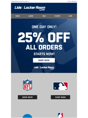 LIDS - Don't Miss Out - 25% OFF SITEWIDE!