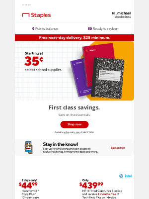 Staples - 35¢ school supplies are now available!