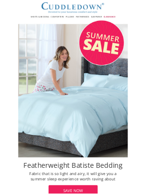 Cuddledown - Keep cool with summer savings